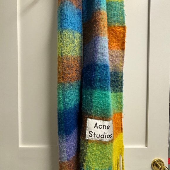 ACNE STUDIOS Checked Fringed Knitted Scarf - Picture 2 of 5